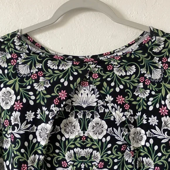 J Jill Womens Shirt Floral Boatneck Size PS Black Spring Casual Flower Blouse - Picture 8 of 13